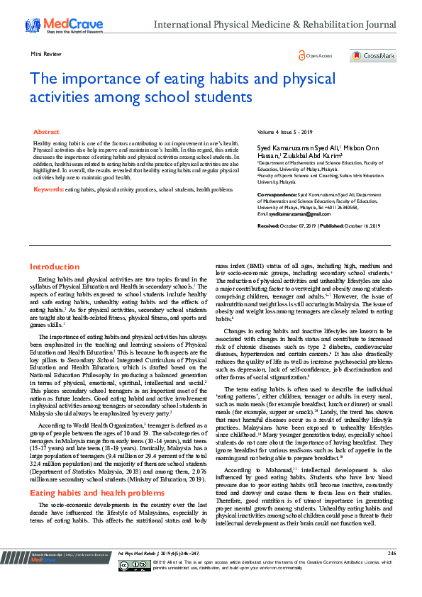 (PDF) The importance of eating habits and physical activities among ...