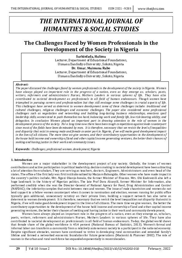 (PDF) The Challenges Faced by Women Professionals in the Development of ...