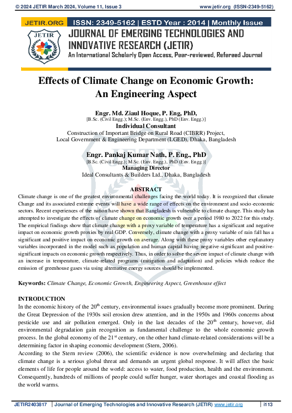 (PDF) Effects of Climate Change on Economic Growth: An Engineering Aspect