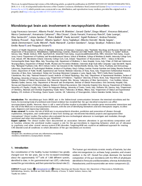 (PDF) Microbiota-gut brain axis involvement in neuropsychiatric disorders