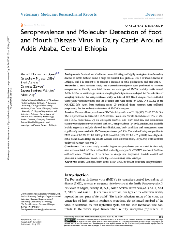 (PDF) Seroprevalence and Molecular Detection of Foot and Mouth Disease ...