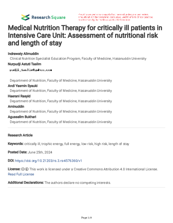 (PDF) Medical Nutrition Therapy for critically ill patients in ...