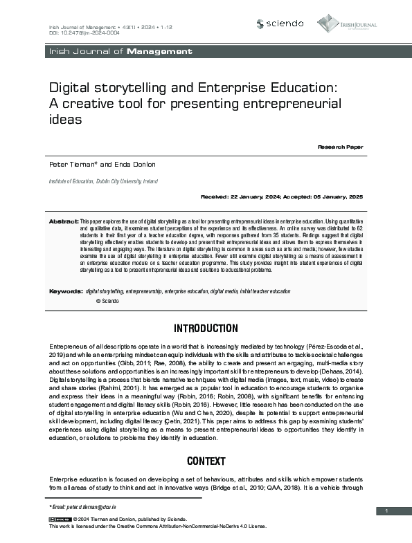 (PDF) Digital storytelling and Enterprise Education: A creative tool ...