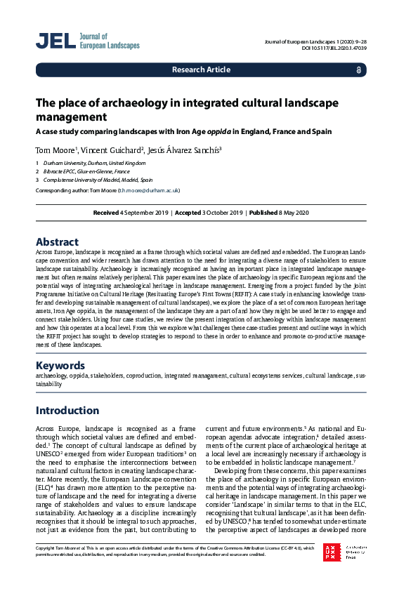 (PDF) The place of archaeology in integrated cultural landscape management