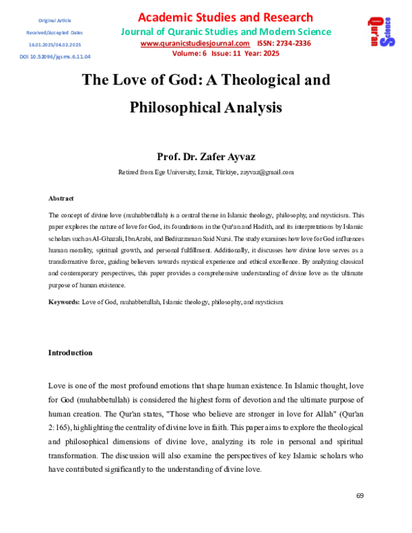 (PDF) The Love of God: A Theological and Philosophical Analysis