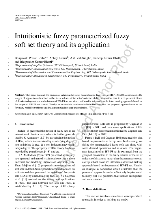 (PDF) Intuitionistic fuzzy parameterized fuzzy soft set theory and its ...