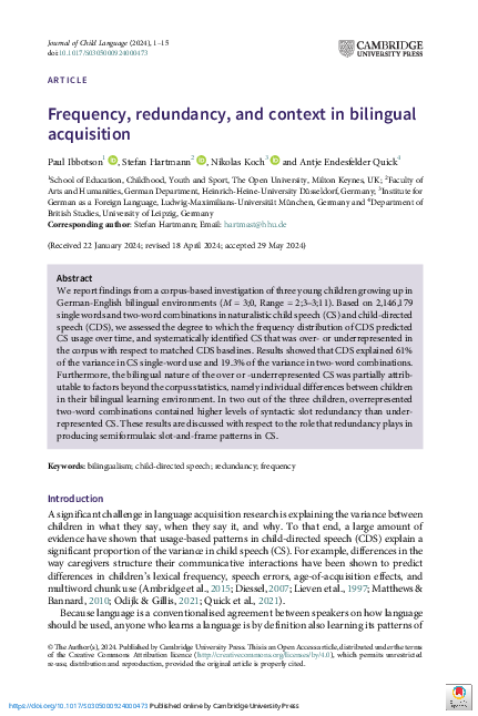 (PDF) Frequency, redundancy, and context in bilingual acquisition