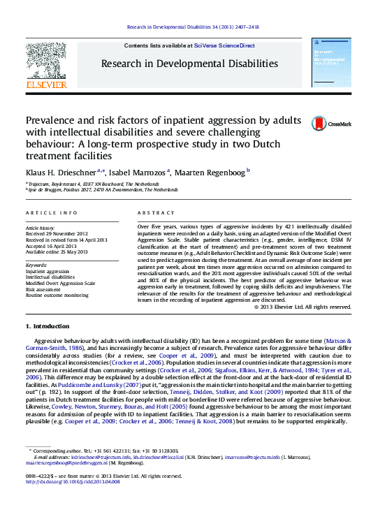 (PDF) Prevalence and risk factors of inpatient aggression by adults ...