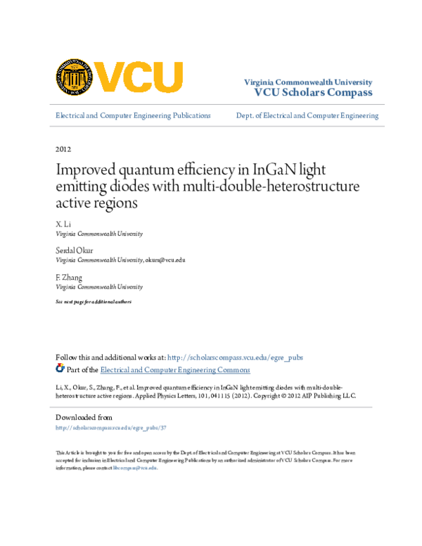 Improved quantum efficiency in InGaN light emitting diodes with multi ...