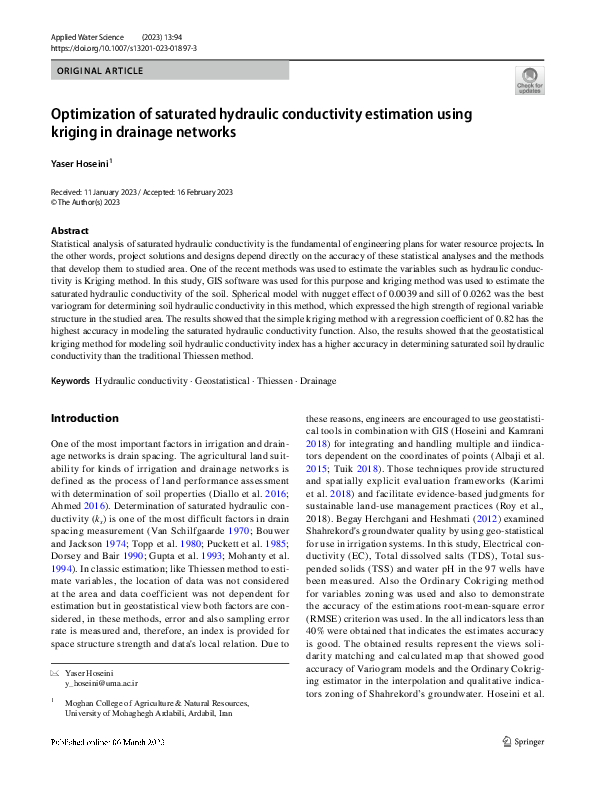 (PDF) Optimization of saturated hydraulic conductivity estimation using ...