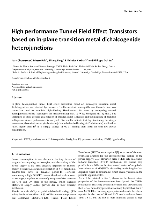 (PDF) High performance tunnel field effect transistors based on in ...