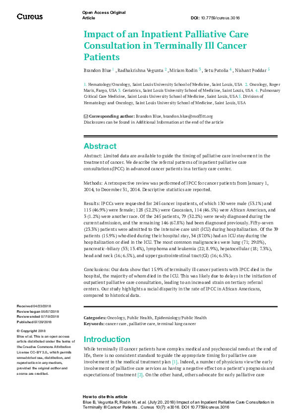 (PDF) Impact of an inpatient palliative consultation in terminally ill ...