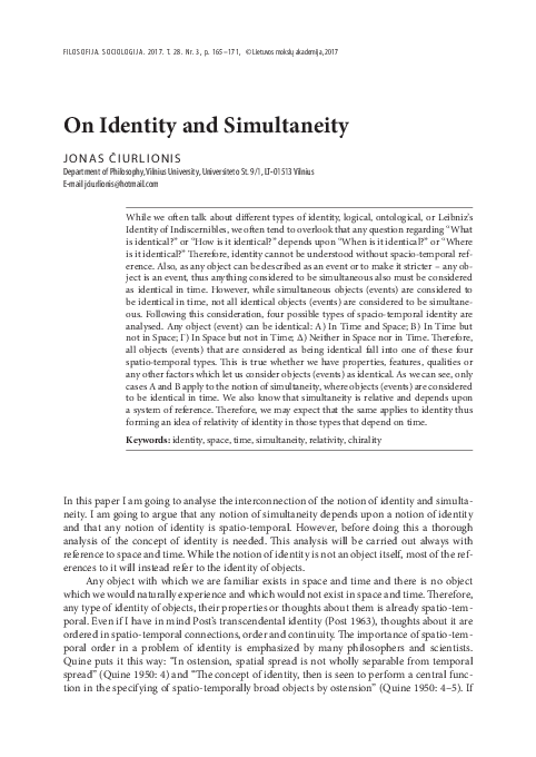 (PDF) On Identity and Simultaneity