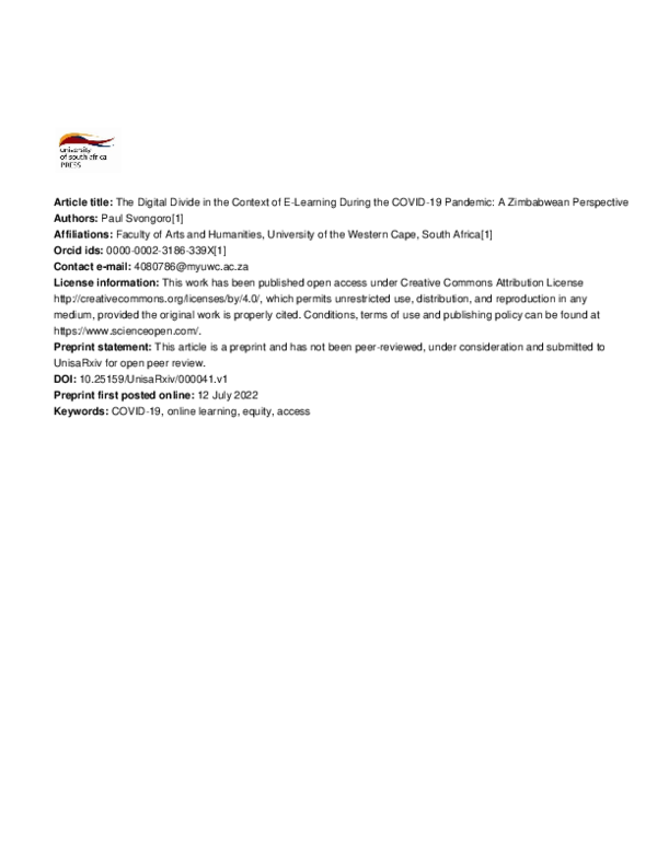 (PDF) The Digital Divide in the Context of E-Learning During the COVID ...