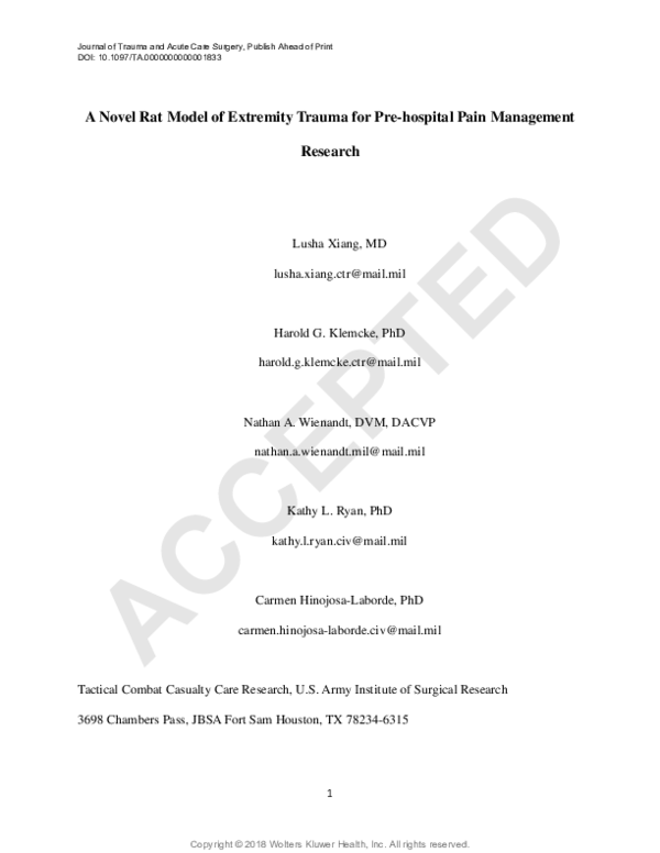 (PDF) A novel rat model of extremity trauma for prehospital pain ...