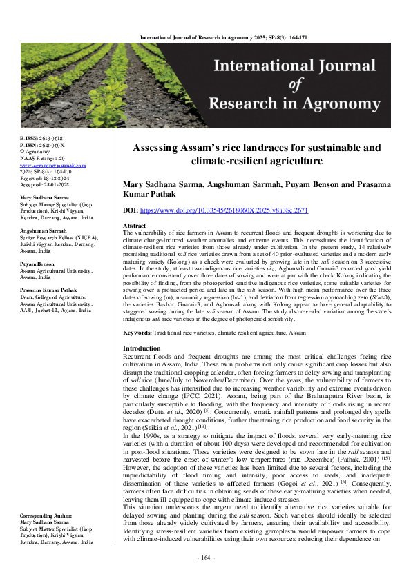 (PDF) Assessing Assam's rice landraces for sustainable and climate ...