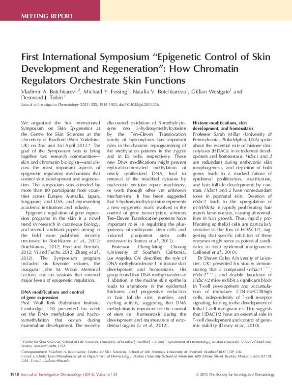 (PDF) First International Symposium “Epigenetic Control of Skin ...