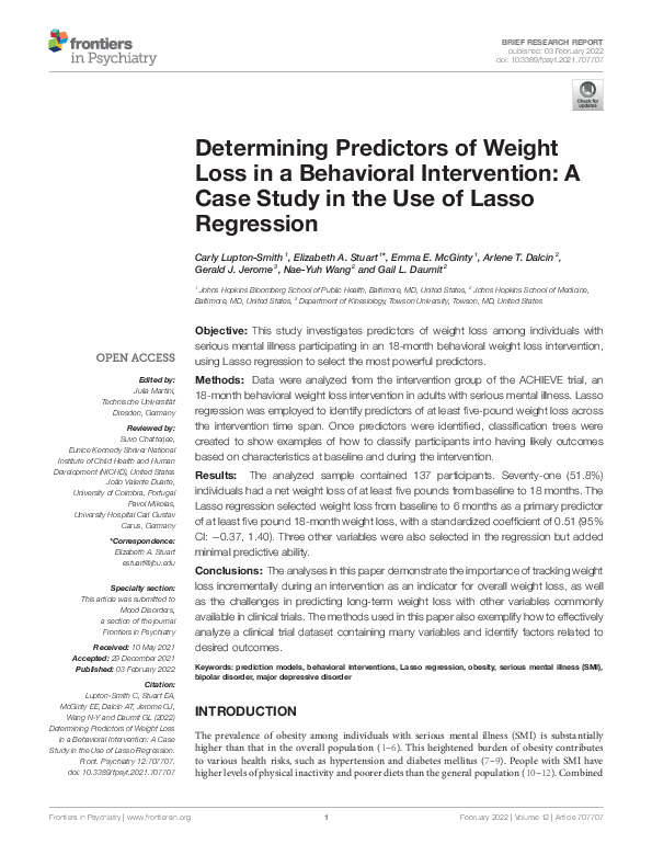 Image showcasing (PDF) Determining Predictors of Weight Loss in a Behavioral ...