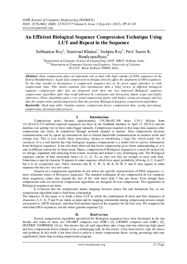 (PDF) An Efficient Biological Sequence Compression Technique Using LUT ...