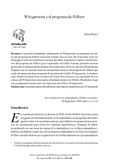 (PDF) Wittgenstein y el programa de Hilbert