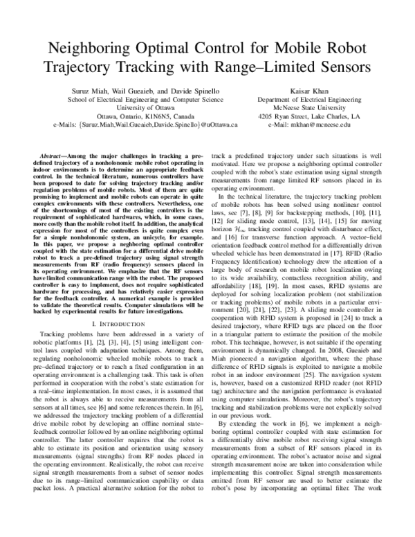 (PDF) Neighboring optimal control for mobile robot trajectory tracking ...