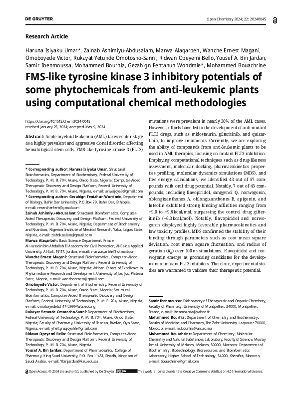 (PDF) FMS-like tyrosine kinase 3 inhibitory potentials of some ...