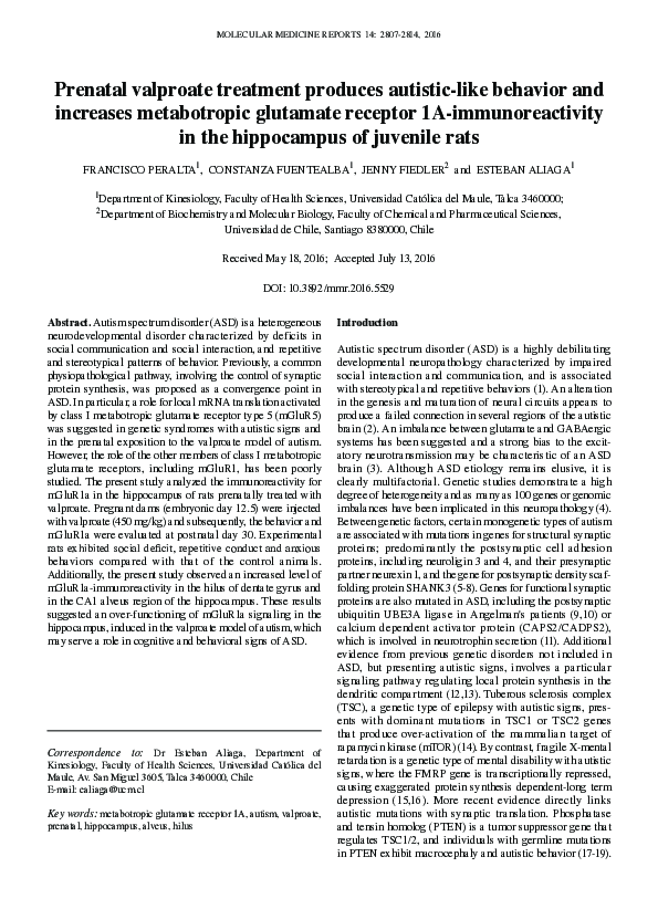 (PDF) Prenatal valproate treatment produces autistic-like behavior and ...