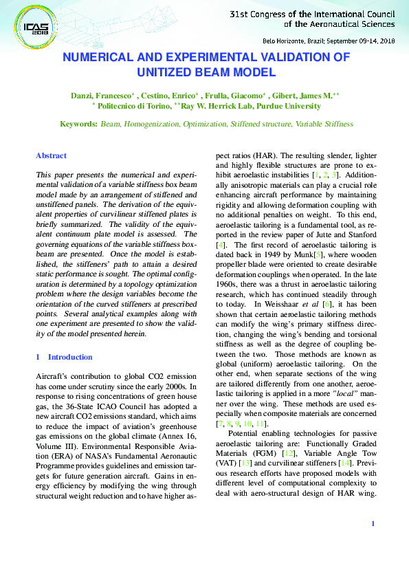 (PDF) Numerical and Experimental Validation of Unitized Beam Model