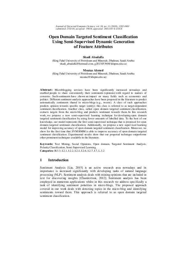 (PDF) Open Domain Targeted Sentiment Classification Using Semi ...