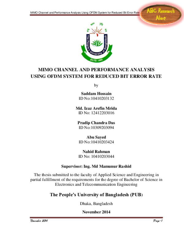 (PDF) Mimo Channel and Performance Analysis using OFDM System for ...