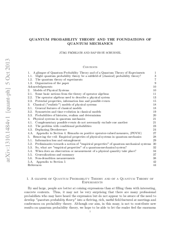 (PDF) Quantum Probability Theory and the Foundations of Quantum Mechanics