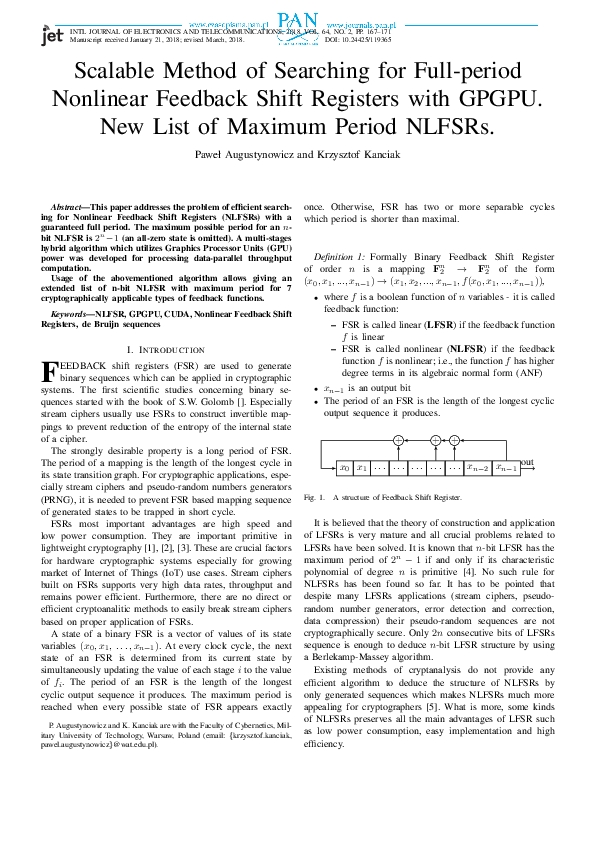 (PDF) Scalable Method of Searching for Full-period Nonlinear Feedback ...