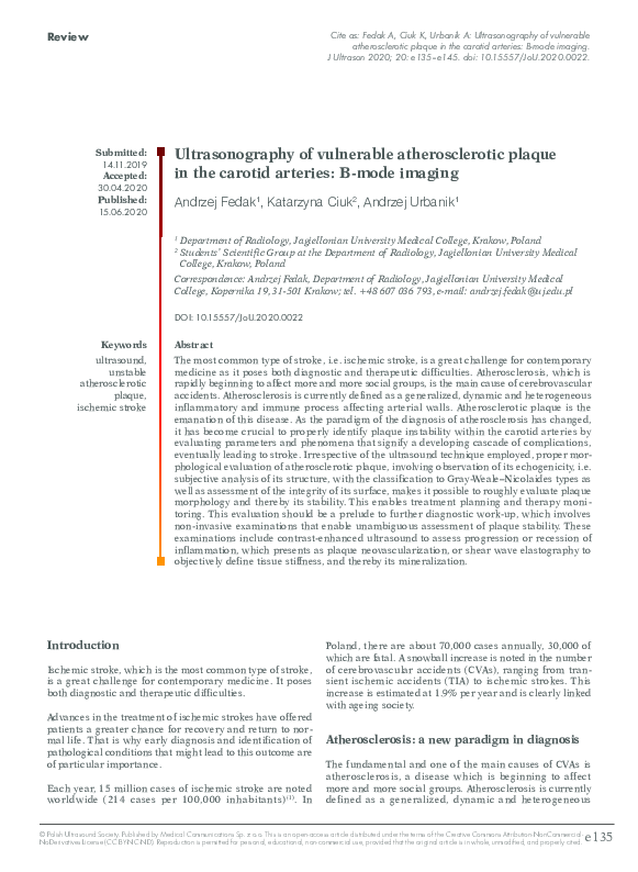 (PDF) Ultrasonography of vulnerable atherosclerotic plaque in the ...
