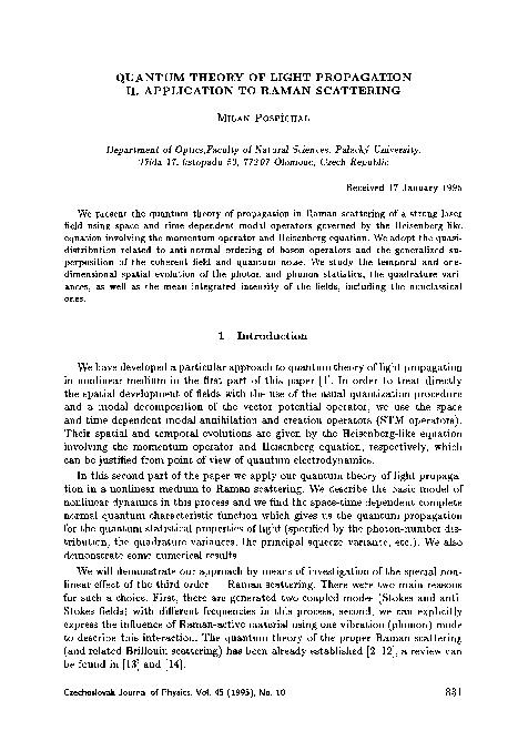 (PDF) Quantum theory of light propagation II. Application to Raman ...