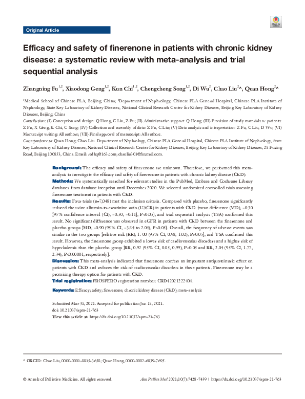 (PDF) Efficacy and safety of finerenone in patients with chronic kidney ...