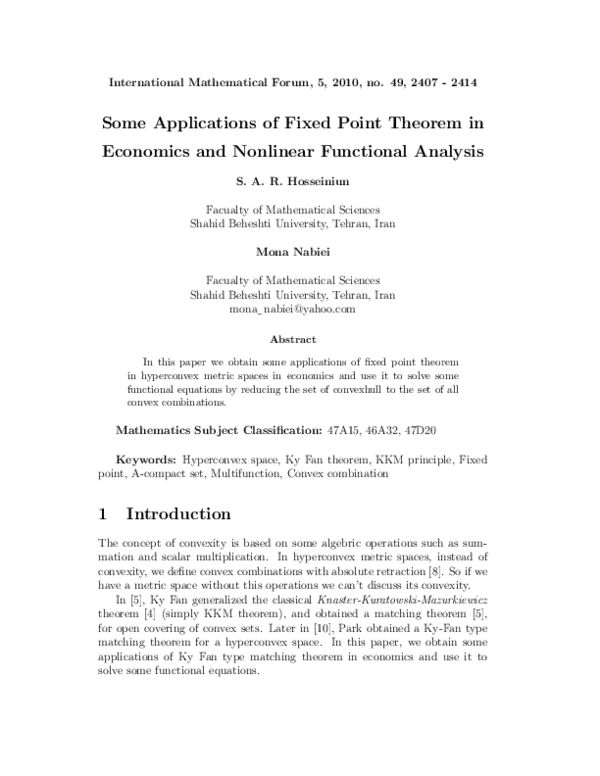 (PDF) Some Applications of Fixed Point Theorem in Economics and ...