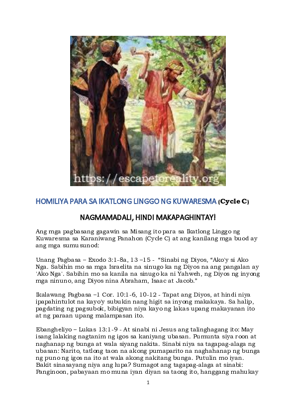(PDF) HOMILIYA PARA SA IKATLONG LINGGO NG KUWARESMA (Cycle C)