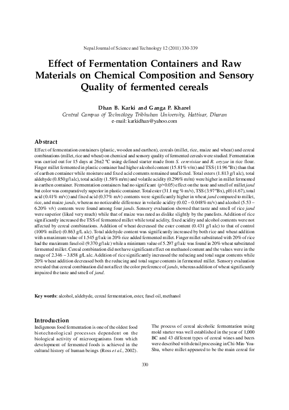 (PDF) Effect of Fermentation Containers and Raw Materials on Chemical ...