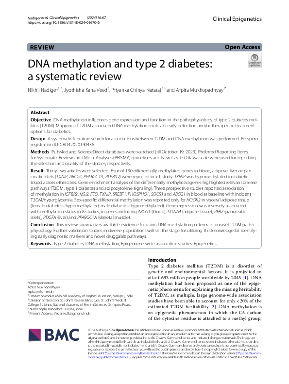 (PDF) DNA methylation and type 2 diabetes: a systematic review