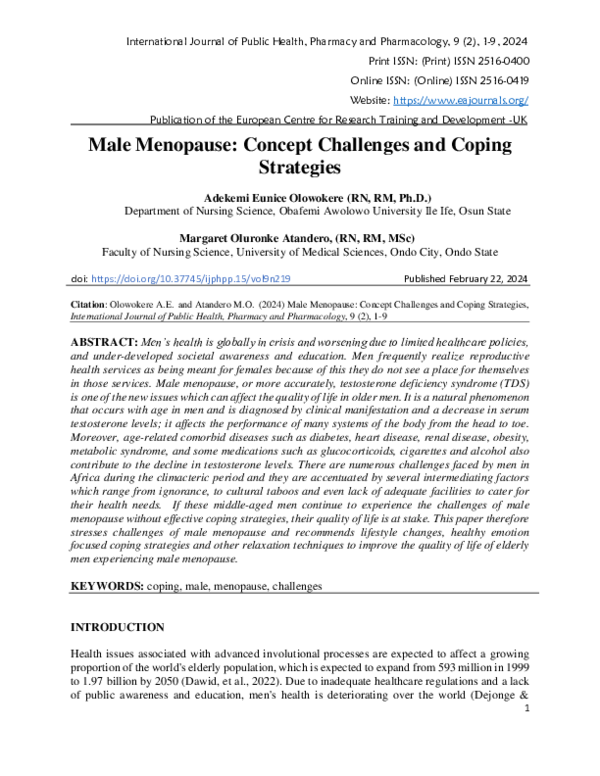 (PDF) Male Menopause: Concept Challenges and Coping Strategies