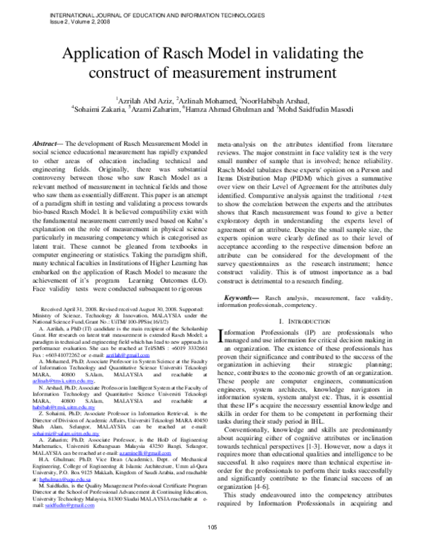 (PDF) Application of Rasch model in validating the construct of ...