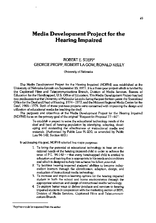 (PDF) Media Development Project for the Hearing Impaired: Project Update