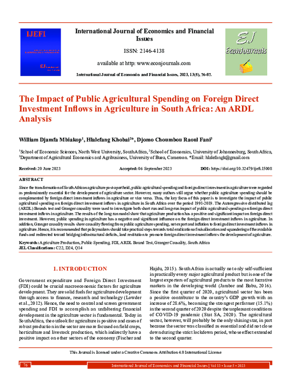 (PDF) The Impact of Public Agricultural Spending on Foreign Direct ...