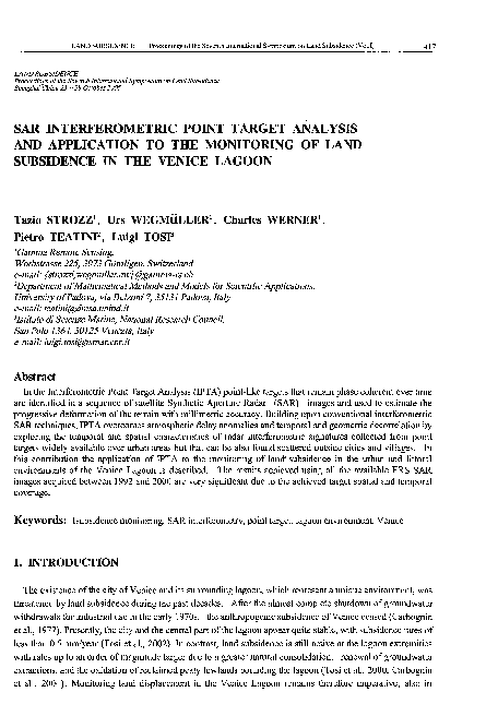 (PDF) SAR Interferometric Point Target analysis and application to the ...