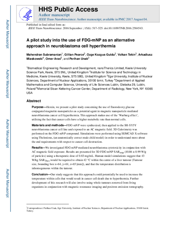 (PDF) A Pilot Study Into the Use of FDG-mNP as an Alternative Approach ...