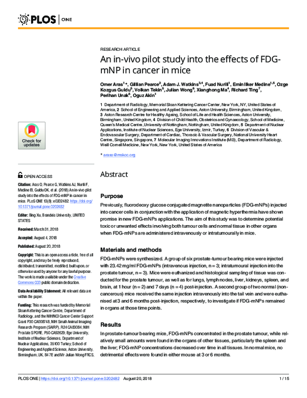 (PDF) An in-vivo pilot study into the effects of FDG-mNP in cancer in mice
