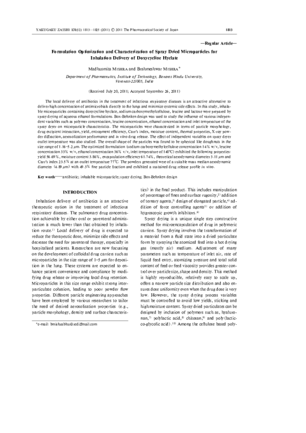 (PDF) Formulation Optimization and Characterization of Spray Dried ...