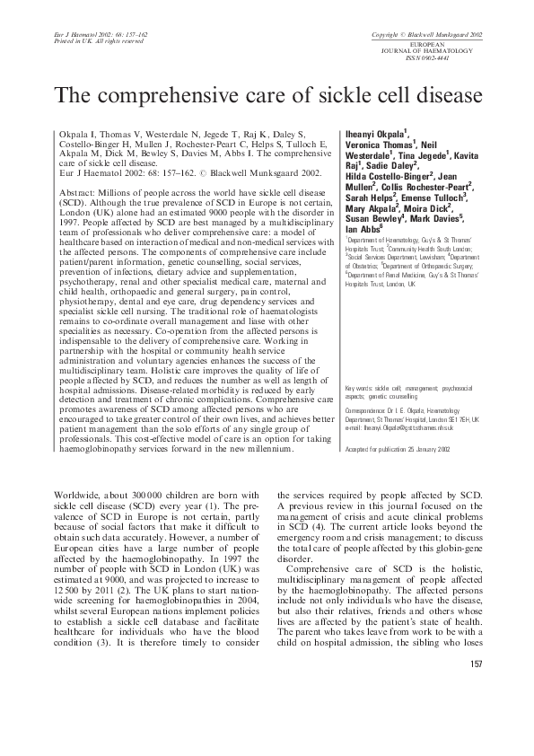 (PDF) The comprehensive care of sickle cell disease