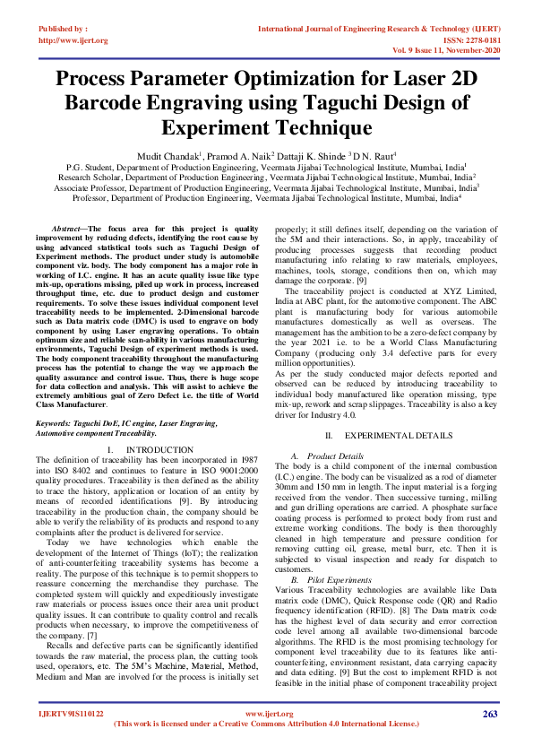 (PDF) Process Parameter Optimization for Laser 2D Barcode Engraving ...