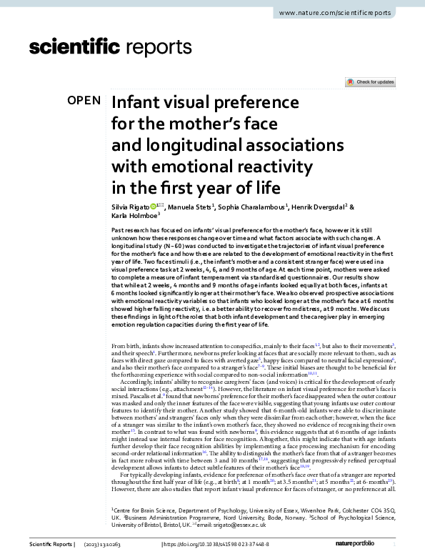(PDF) Infant visual preference for the mother’s face and longitudinal ...